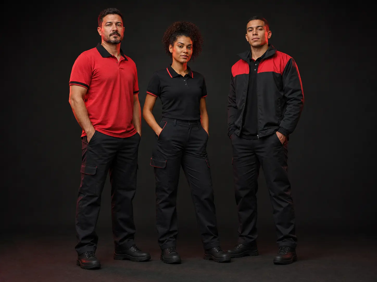 Equipe de indústria e logística com uniformes operacionais personalizados
